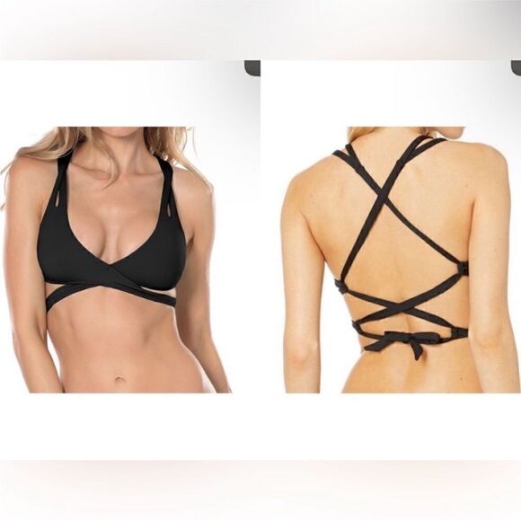 Becca Color Code Wrap Strappy Bikini Top in Black Size Small - Picture 2 of 10
